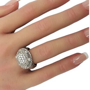 Judith Ripka Sterling WovenModern  Dome Ring with Pave CZs Embellishments